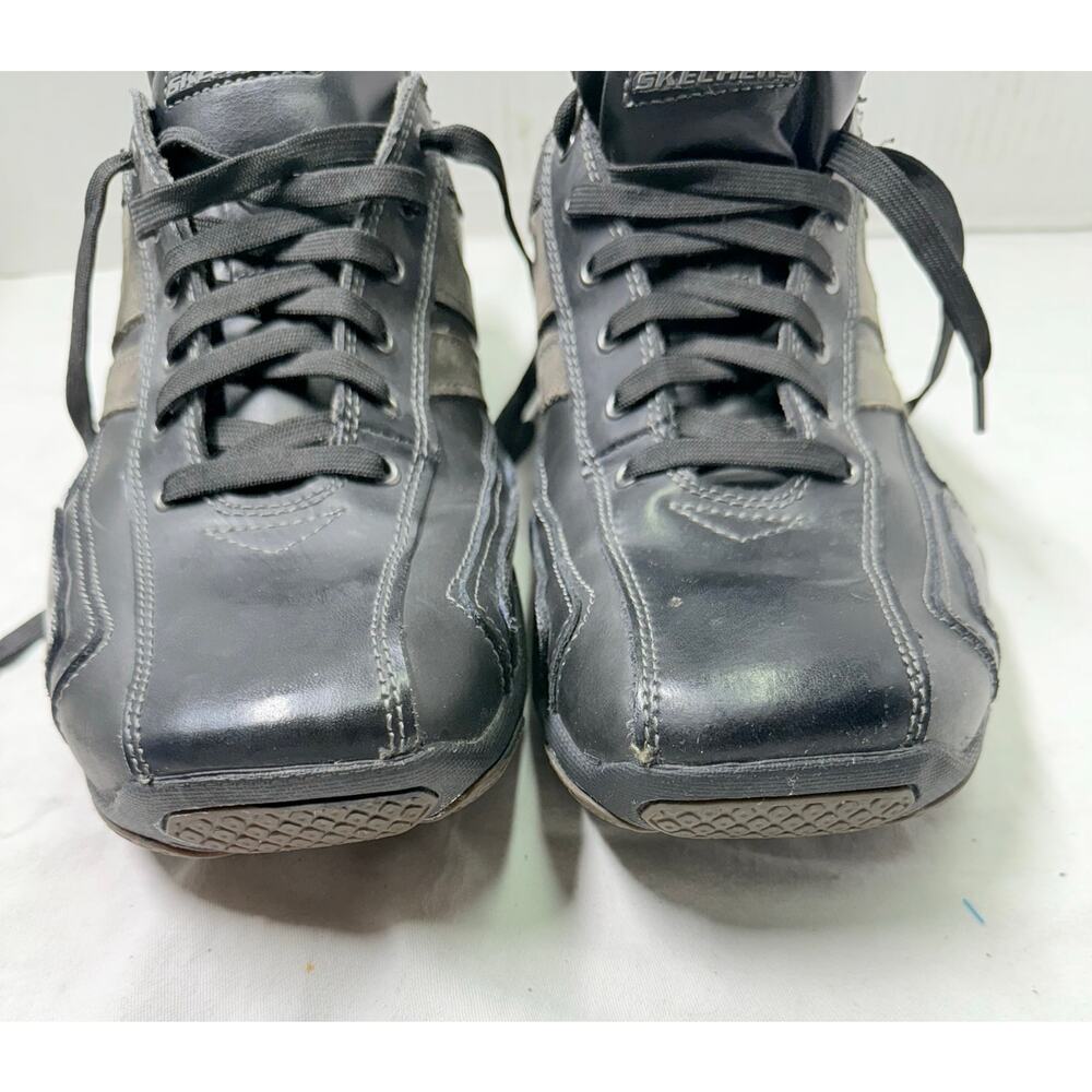 SKECHERS  LEATHER CASUAL SNEAKERS Mens size 12 color black SN 62861 - Picture 10 of 13